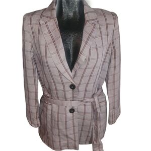 Frank & Oak Plaid Linen Blend Blazer with Matching Belt M